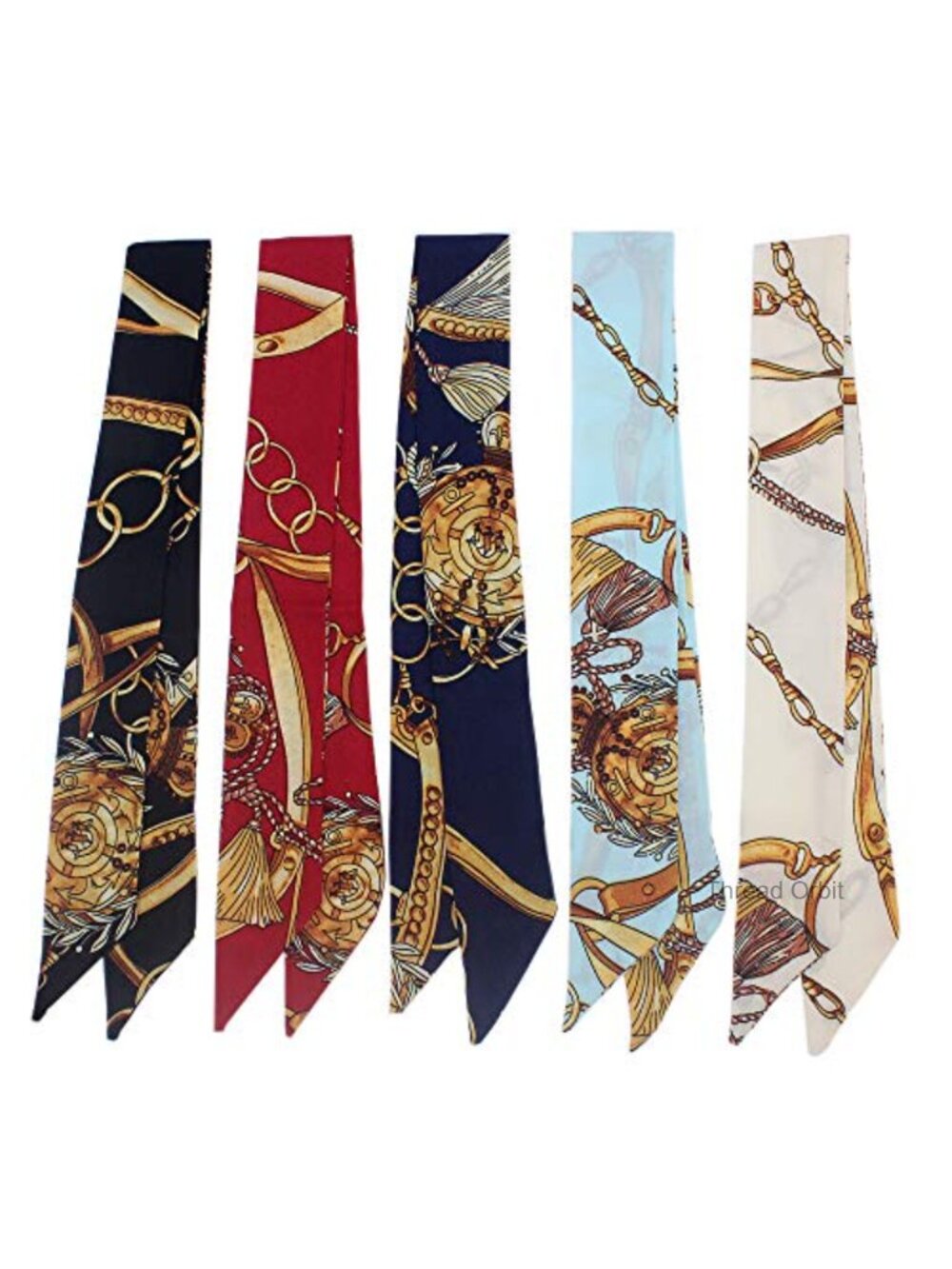 Imitated Silk Tassel Chains Scarf Set 5pc Hair Head Band Neck Bag Wrap